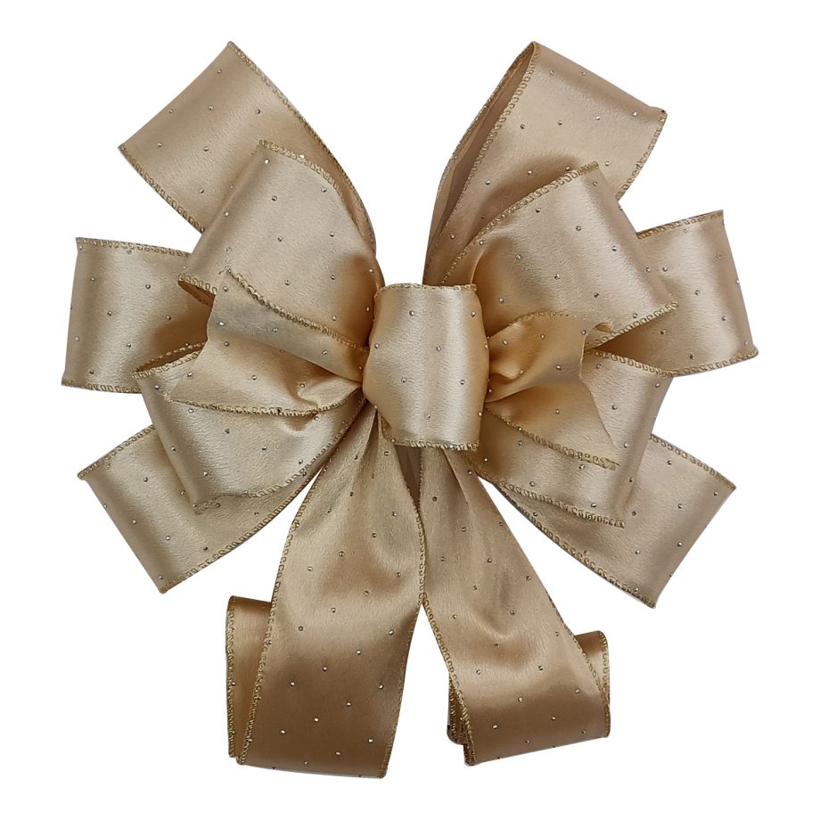 BOW TREE TOPPER 11"x31" CHAMPAGNE W/DIAMONDS