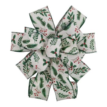 BOW TREE TOPPER 11"x31" GREEN W/ HOLY BERRY