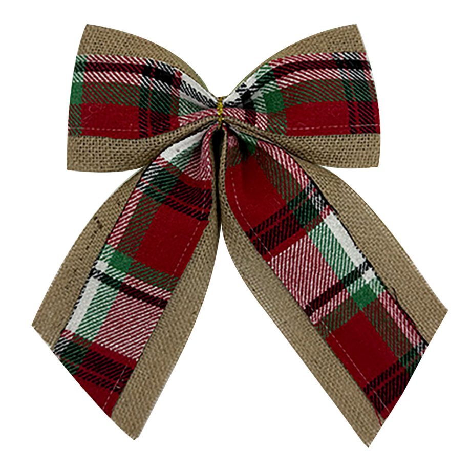 BOW BURLAP/PLAID 10.5"