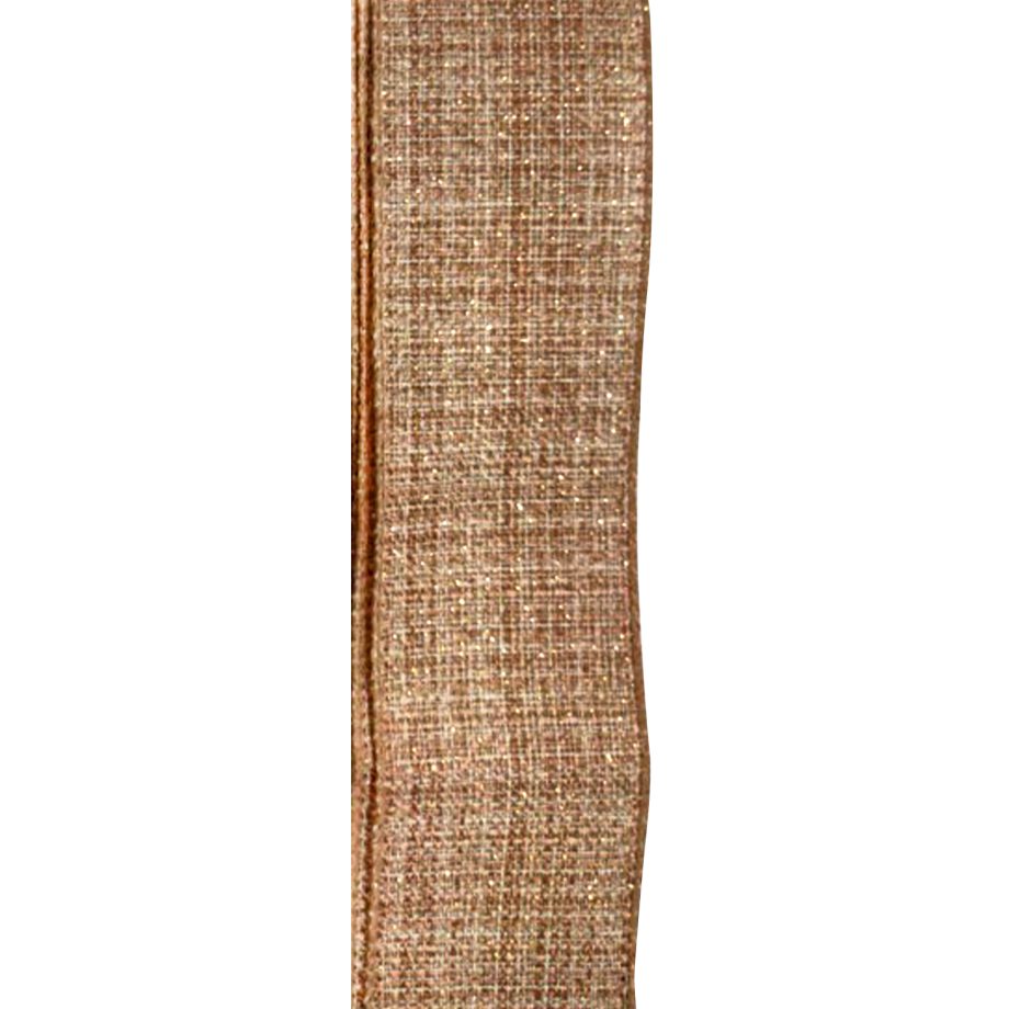 WIRED RIBBON 2.5"x10 YDS. NATURAL/WHITE W/ FAUX BURLAP