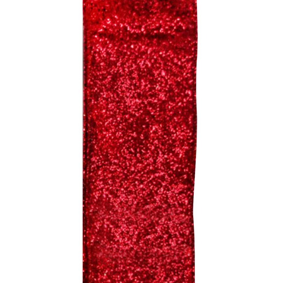 WIRED RIBBON 2.5"x10 YDS. RED W/ GLITTER