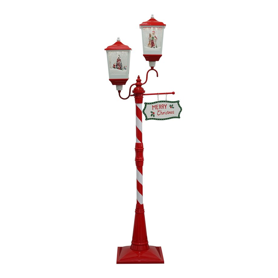 FLOOR DOUBLE LANTERN WITH SANTA & SNOWMAN SEE-SAW SNOWING SCENE 79"