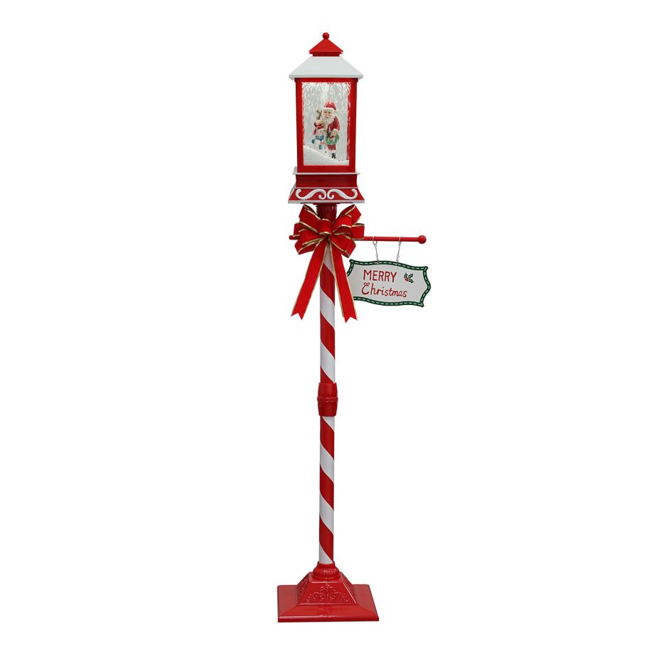FLOOR RETRO STREET TOWER LAMP WITH SANTA & SNOWMAN SNOWING SCENE 58"
