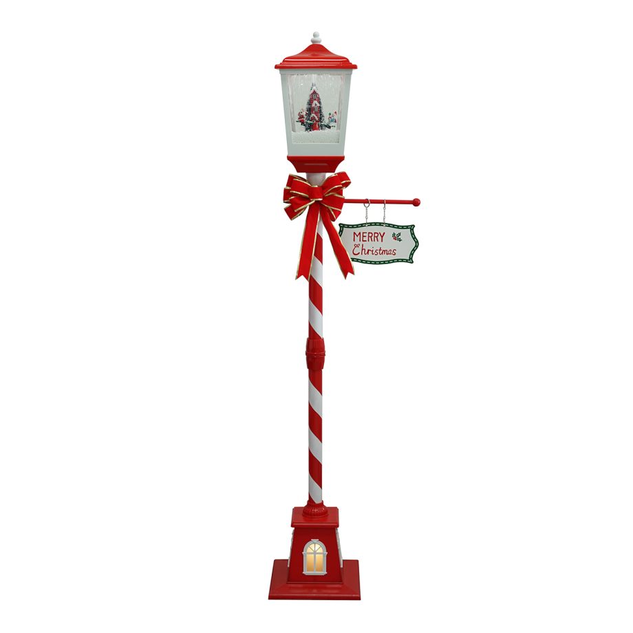 FLOOR LANTERN WITH SANTA & SNOWMAN SEE-SAW SNOWING SCENE 62"
