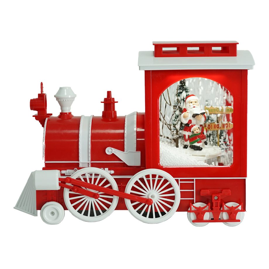 TRAIN WITH MOVING WHEELS WITH SANTA & CHILD SNOWING SCENE 9"