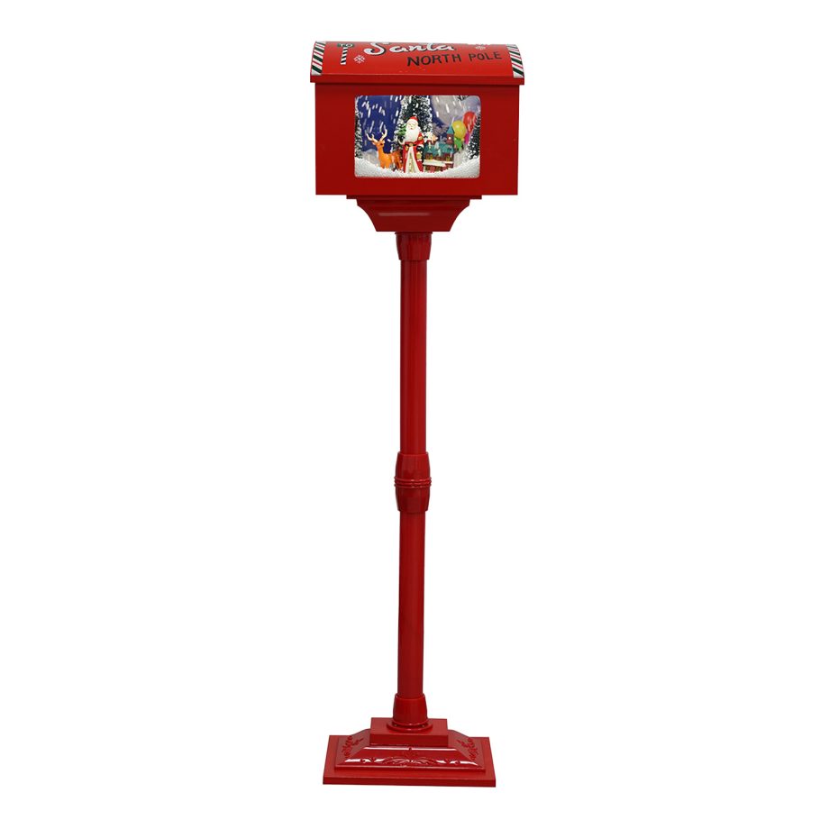 MAILBOX POST WITH SANTA & REINDEER SNOWING SCENE 42"