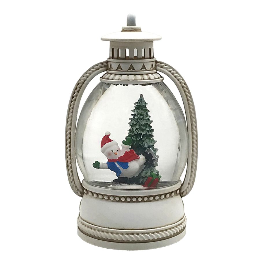 WATER GLOBE ICE SKATING SNOWMAN 5" W/ GLITTER, LED, B/O