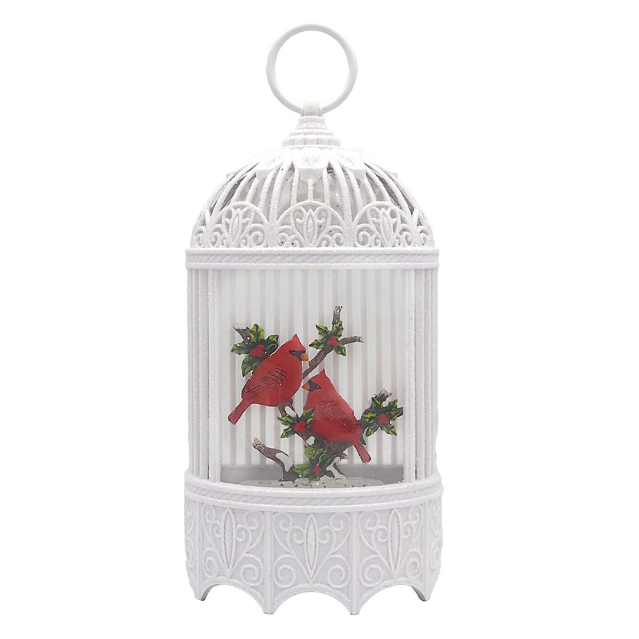 WATER GLOBE CARDINALS 12" W/ GLITTER SPINNER, LED LIGHT, B/O