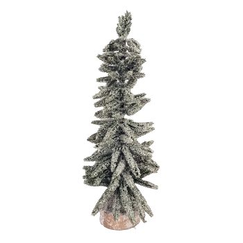TREE FLOCKED/ SNOWY  PINE 16" W/ WOODEN BASE