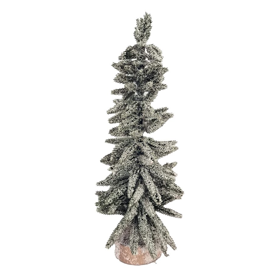 TREE FLOCKED/ SNOWY  PINE 16" W/ WOODEN BASE
