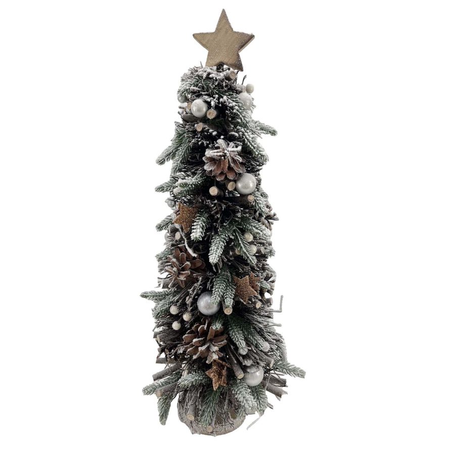TREE FROSTED DECORATED PINE 21.5" W/ STAR TEE TOP & BASE