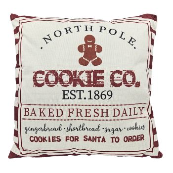 CUSHION DECORATIVE 16"x16" GINGERBREAD IVORY/RED