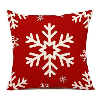CUSHION DECORATIVE 16"x16" SNOWFLAKE RED/WHITE