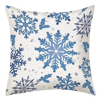 CUSHION DECORATIVE 16"x16" SNOWFLAKES WHITE/BLUE