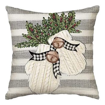 CUSHION DECORATIVE 16"x16" MITTENS IVORY/GRAY/GREEN