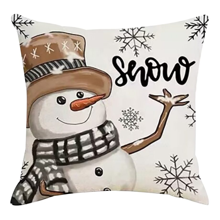 CUSHION DECORATIVE 16"x16" SNOWMAN IVORY/GRAY/BROWN