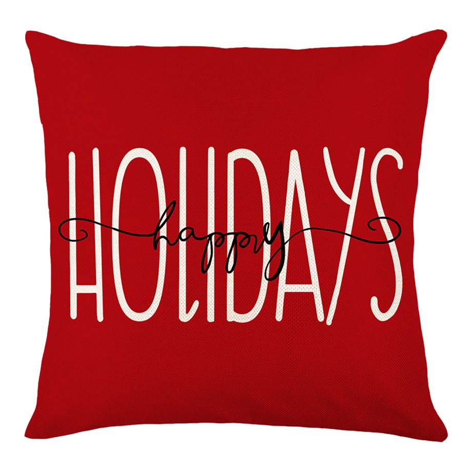 CUSHION DECORATIVE 16"x16" "HAPPY HOLIDAYS" RED/WHITE