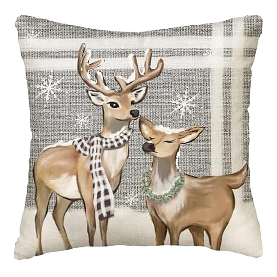 CUSHION DECORATIVE 16"x16" REINDEER GRAY/IVORY/BROWN