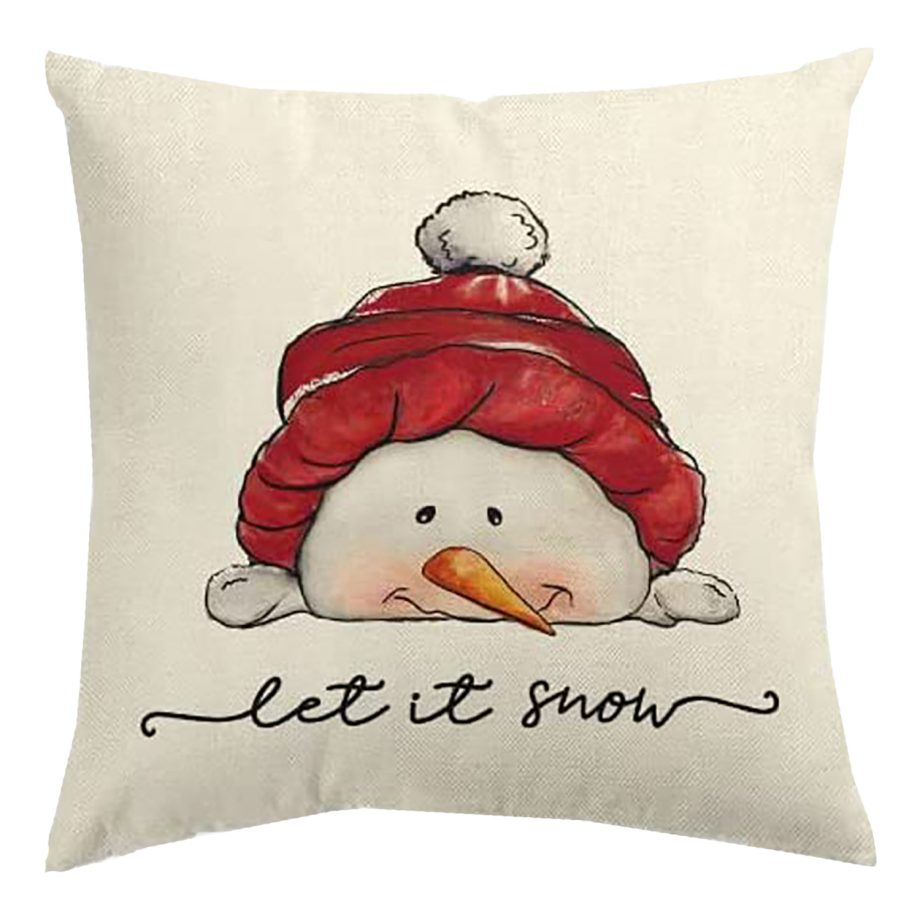 CUSHION DECORATIVE 16"x16" "LET IT SNOW" IVORY/RED