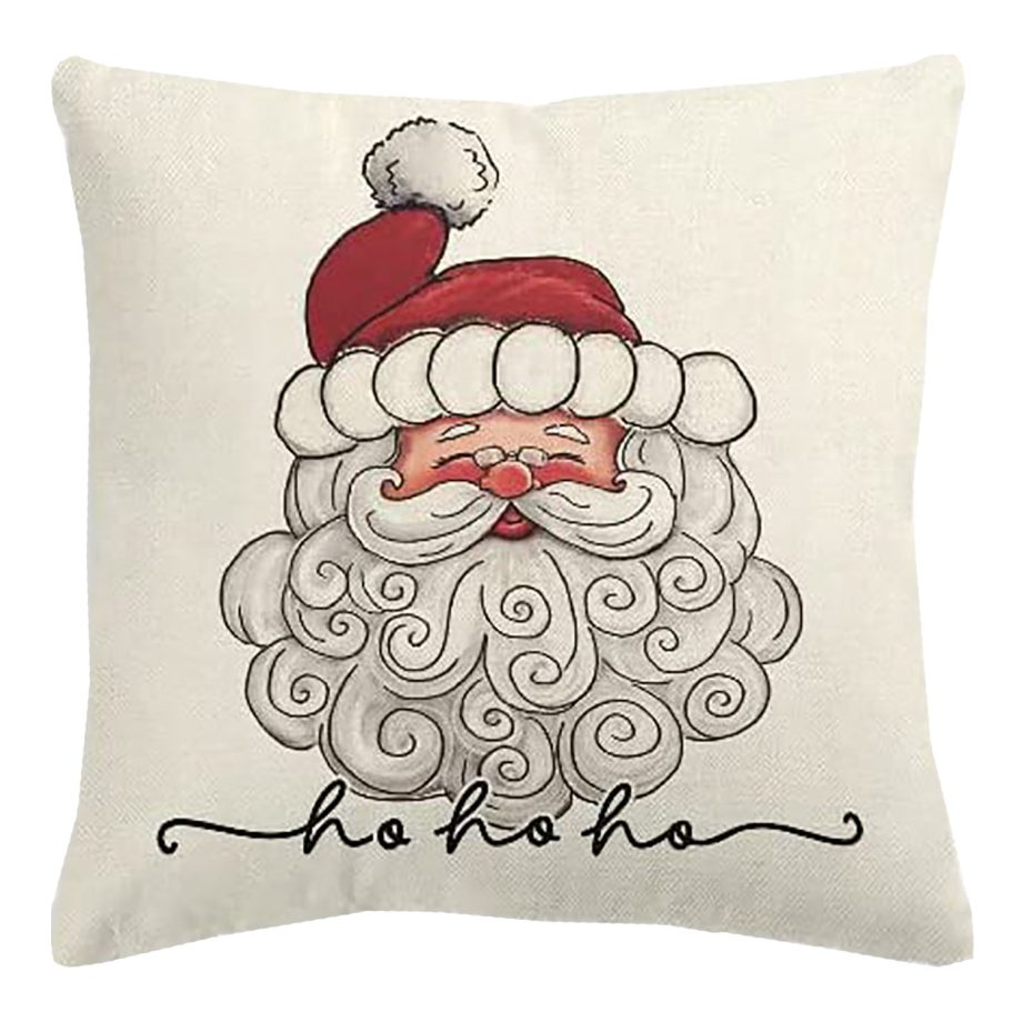 CUSHION DECORATIVE 16"x16" "HO HO HO" IVORY/RED
