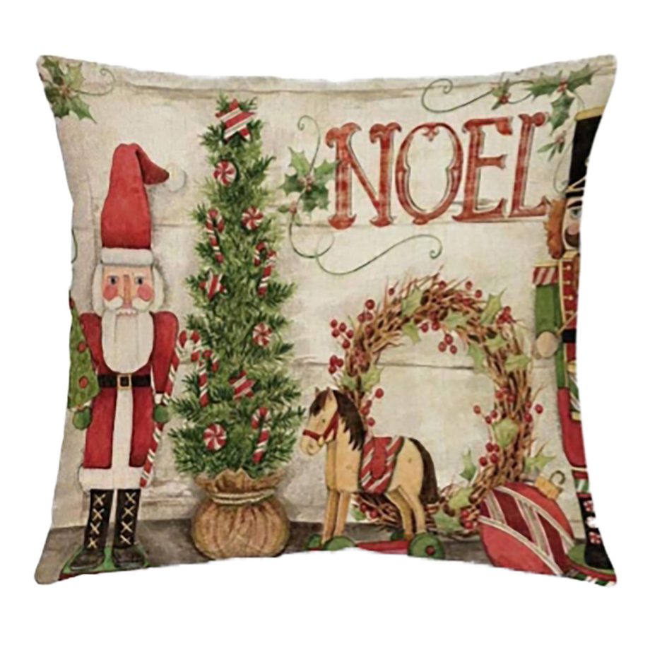 CUSHION DECORATIVE 16"x16" "NOEL" IVORY/RED/GREEN