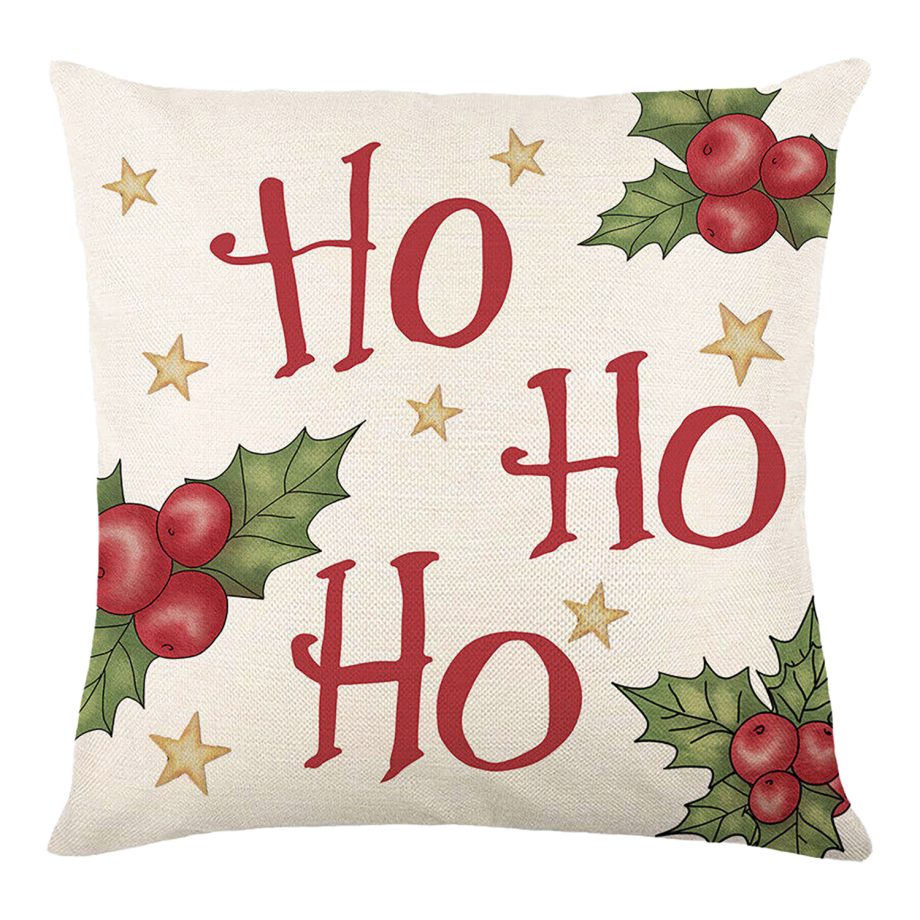 CUSHION DECORATIVE 16"x16" "HO HO HO" IVORY/RED/GREEN