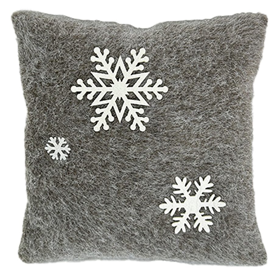 CUSHION DECORATIVE 12"x12" FAUX FUR BROWN W/ SNOWFLAKE