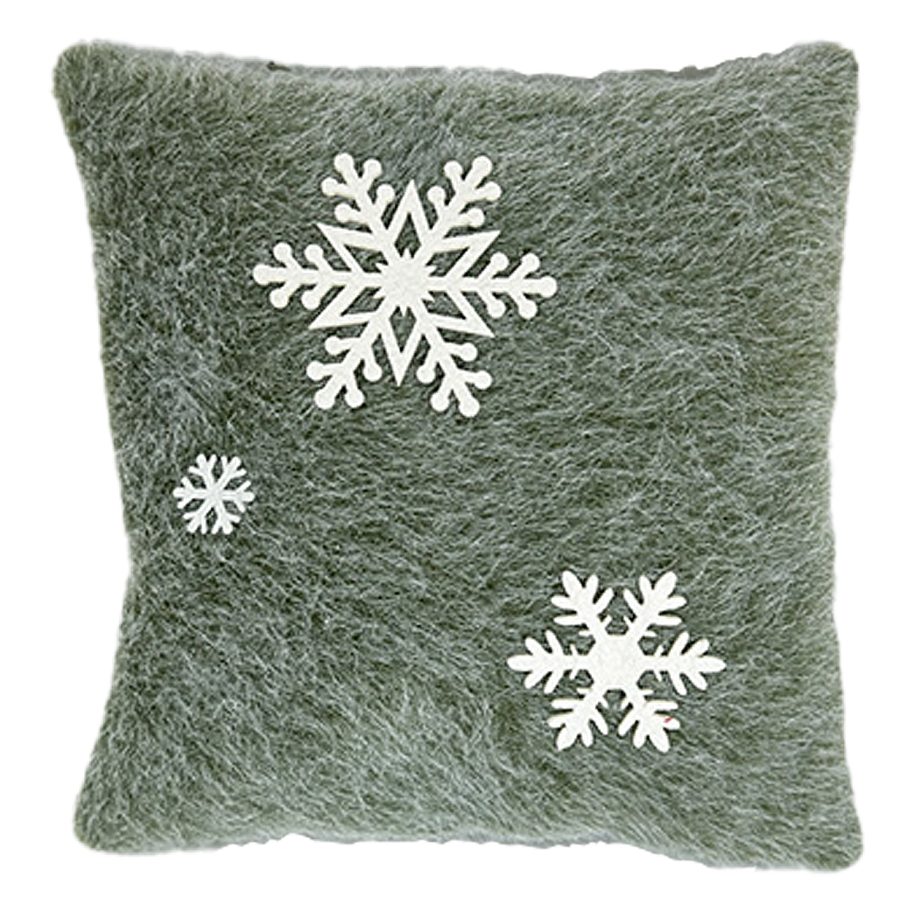 CUSHION DECORATIVE 12"x12" FAUX FUR GREEN W/ SNOWFLAKE