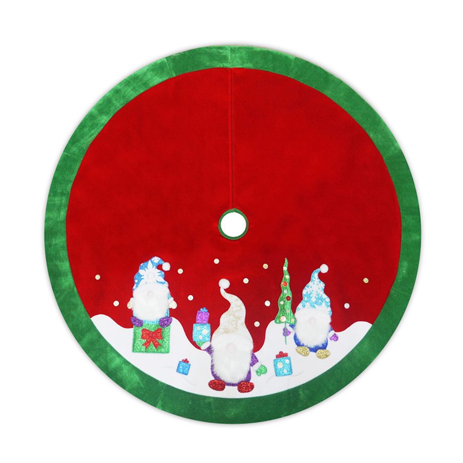 TREE SKIRT 48" RED VELVET W/ METALLIC EMBROIDERY GNOME DESIGN