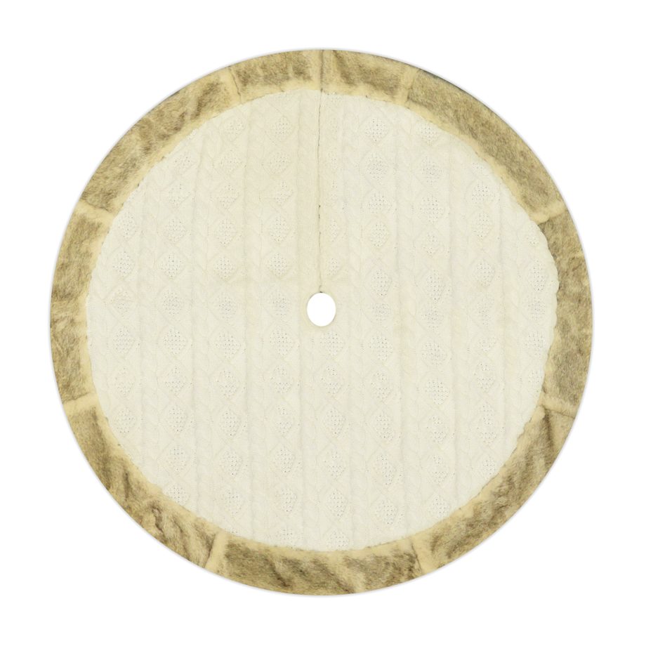 TREE SKIRT 48" IVORY CABLE KNIT W/ FAUX FUR BORDER