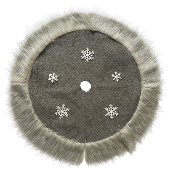 TREE SKIRT 39.5" FAUX FUR BROWN W/ SNOWFLAKE