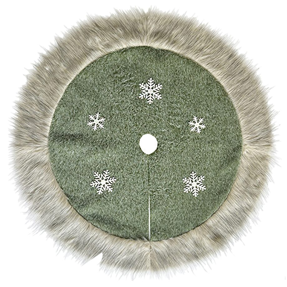 TREE SKIRT 39.5" FAUX FUR GREEN W/ SNOWFLAKE