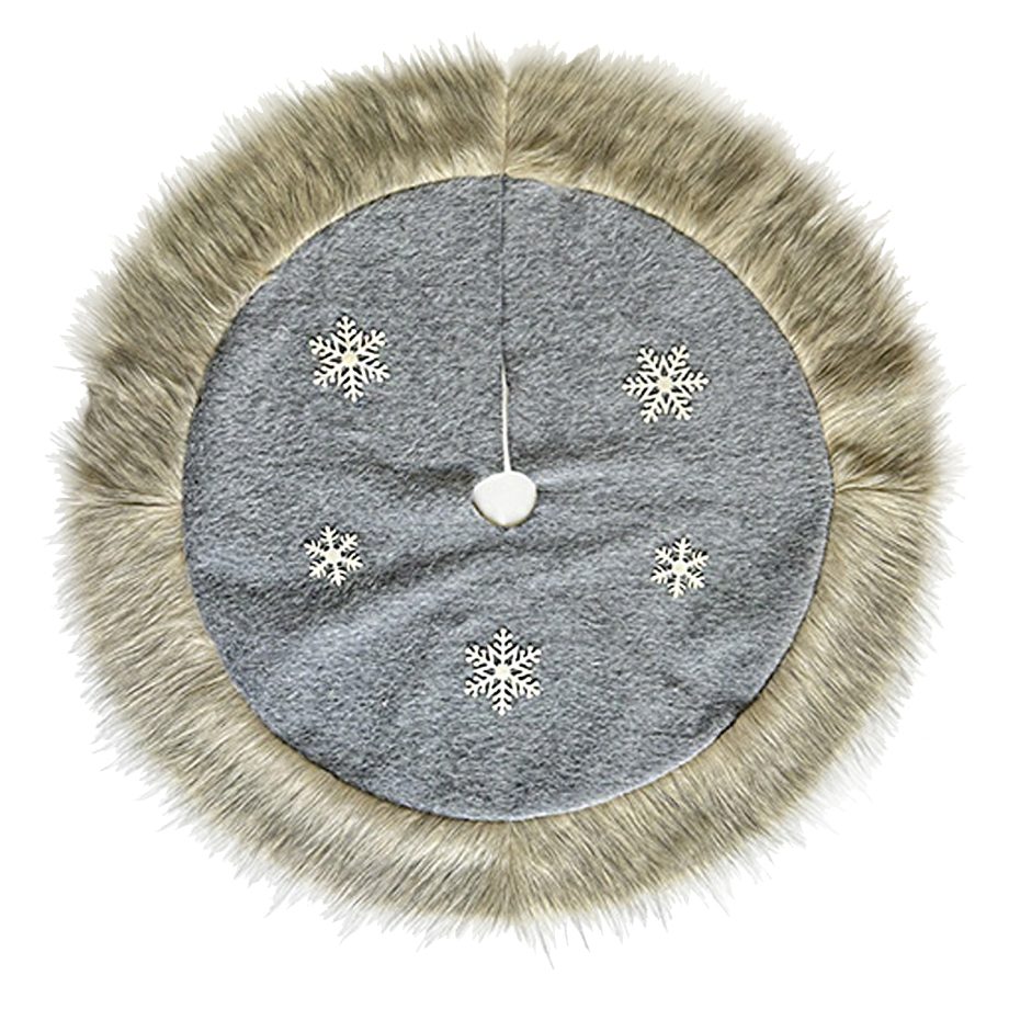 TREE SKIRT 39.5" FAUX FUR GRAY W/ SNOWFLAKE