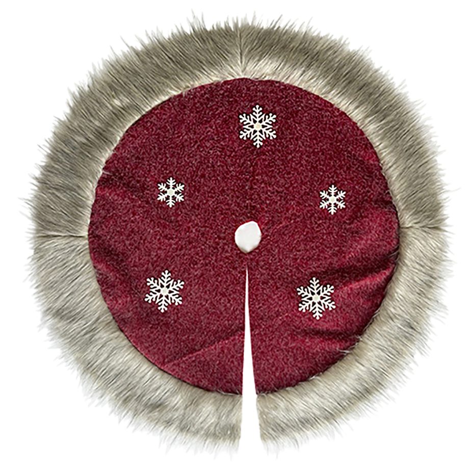 TREE SKIRT 39.5" FAUX FUR RED 3W/ SNOWFLAKE