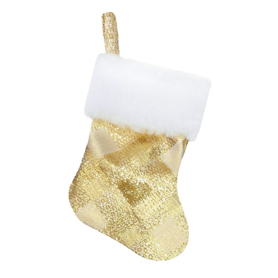 STOCKING MINI 6" GOLD METALLIC W/ FAUX FUR CUFF