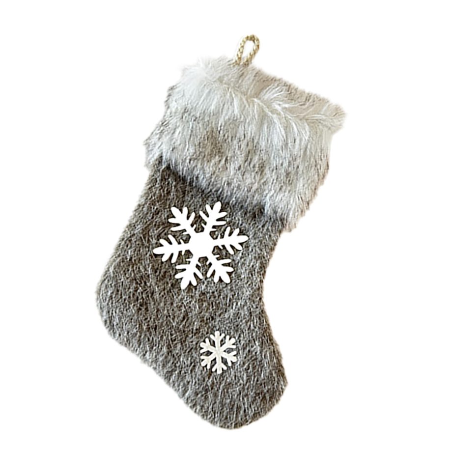 STOCKING 9.5 FAUX FUR BROWN W/ SNOWFLAKE