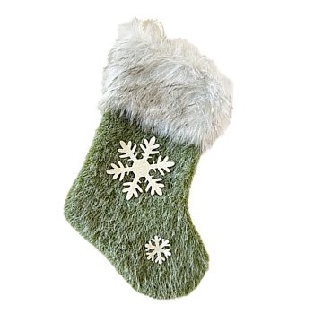 STOCKING 9.5" FAUX FUR GREEN W/ SNOWFLAKE