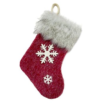 STOCKING 9.5" FAUX FUR RED W/ SNOWFLAKE
