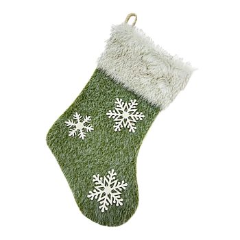 STOCKING 18" FAUX FUR GREEN W/ SNOWFLAKE