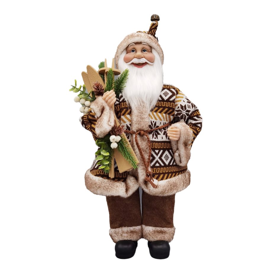 SANTA 18" STANDING BROWN HOLDING SKIS