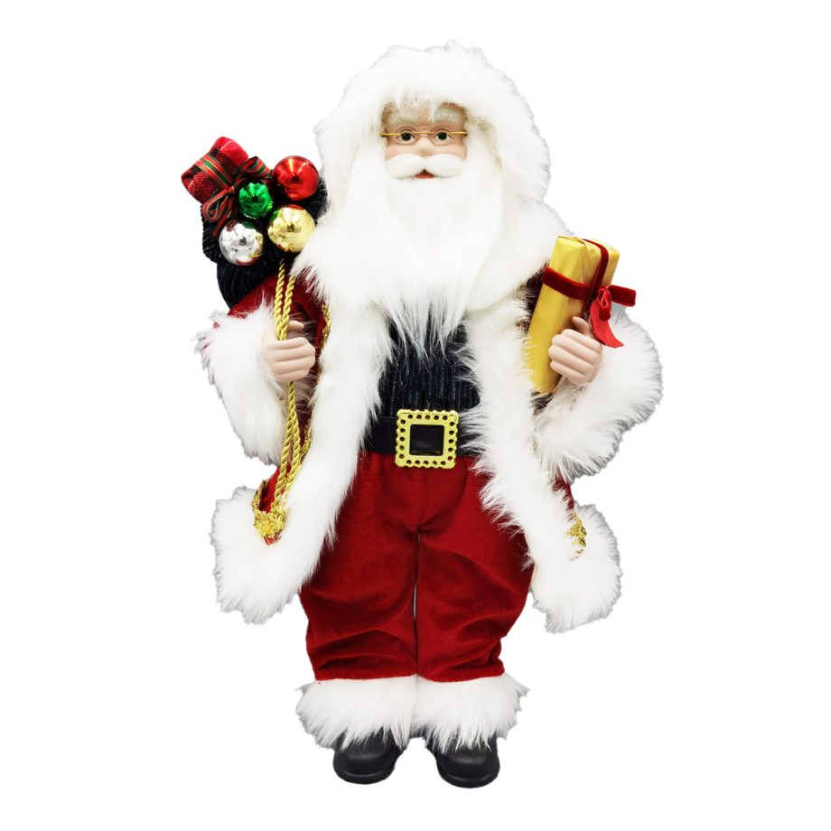 SANTA 18" STANDING W/ GIFTS RED/GREEN/GOLD
