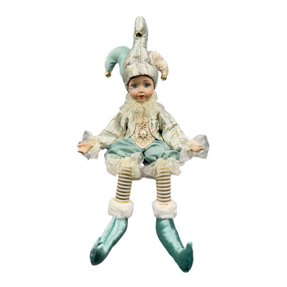 DOLL SITTING 17" MINT/GOLD