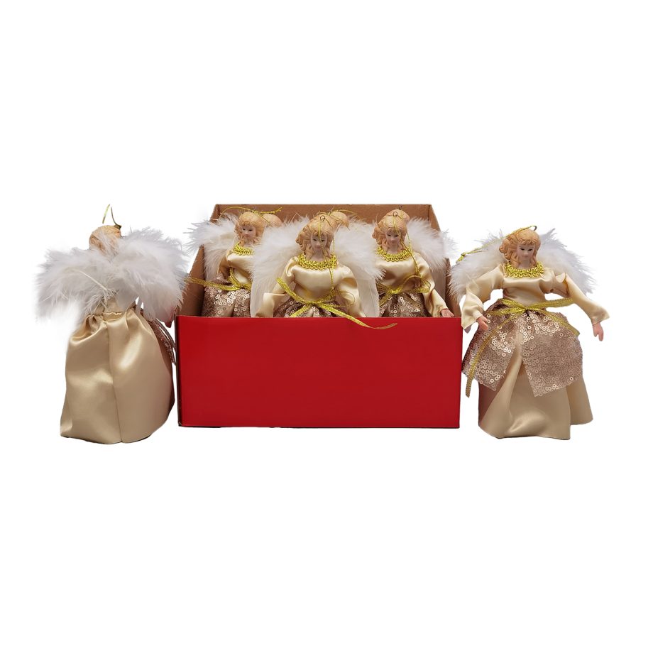ANGEL ORN. 7" CHAMPAGNE/GOLD 9PC/DISPLAY BOX