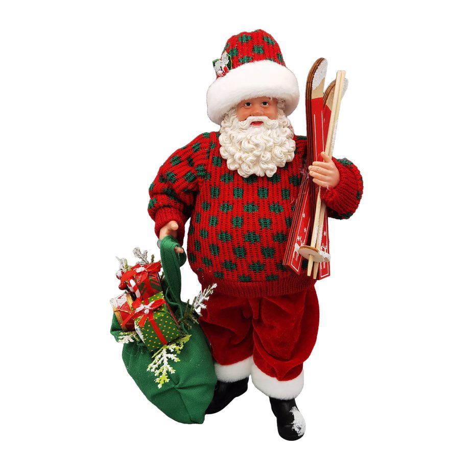 SANTA STANDING 11" SKIING RED/GREEN