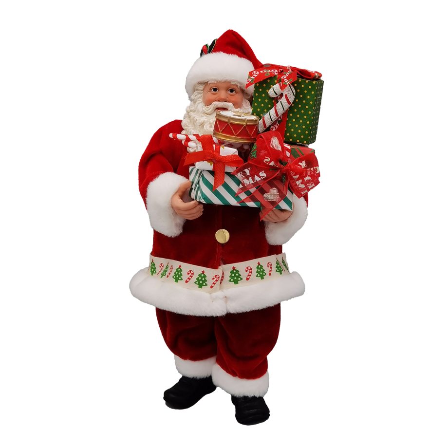 SANTA 11" STANDING W/ GIFTS RED/GREEN/WHITE