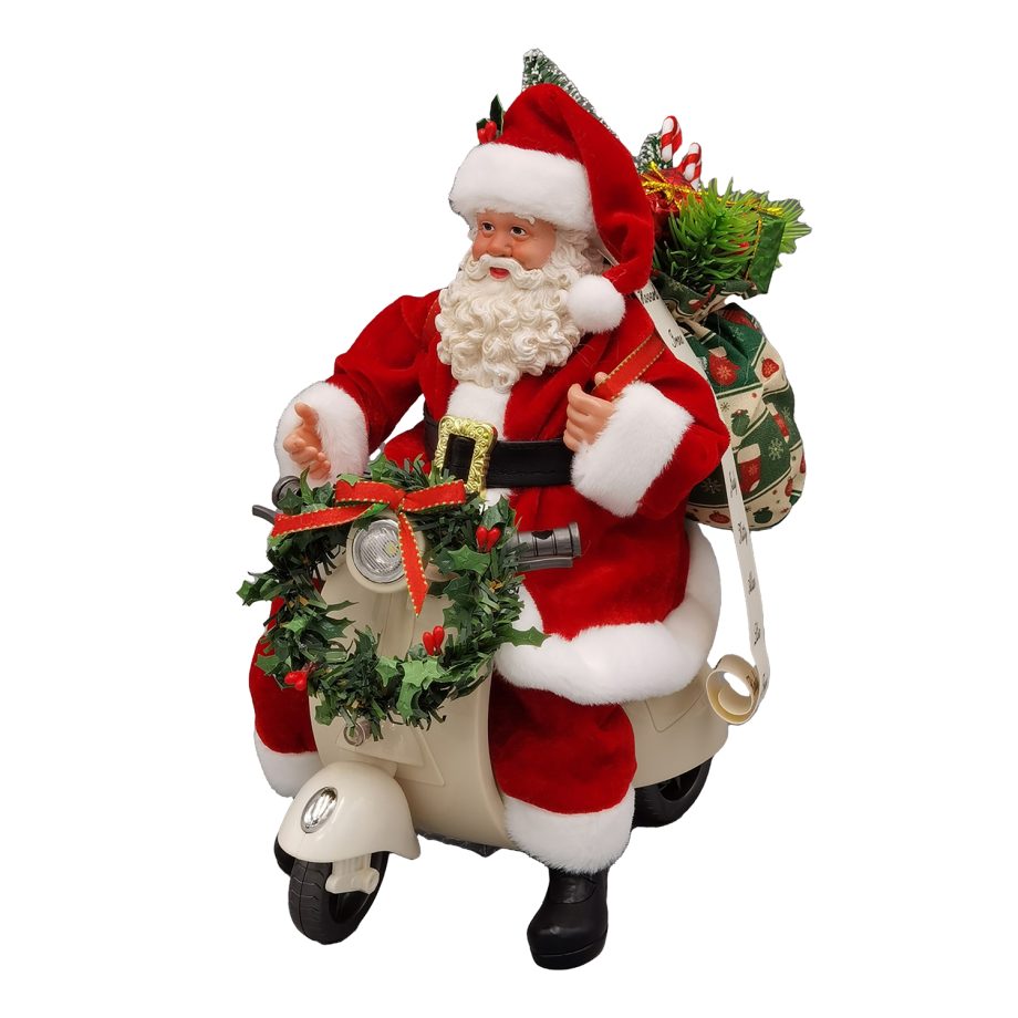 SANTA 09" SITTING RIDING VESPA 9RED/GREEN/GOLD