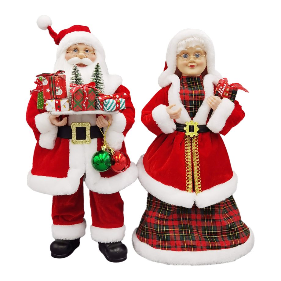 SANTA 18" STANDING MR. & MRS. RED/ GREEN/ GOLD 2 PC SET
