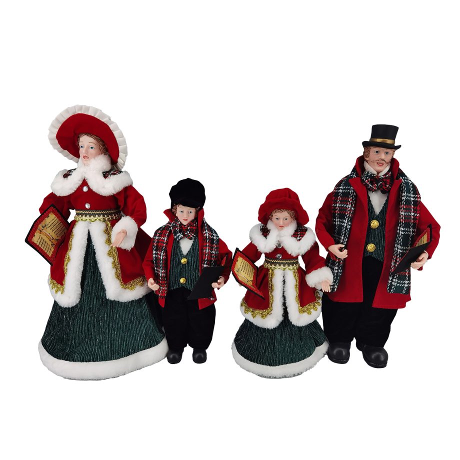 CAROLER FAMILY 4PC 13"-18" RED/GREEN/BLACK