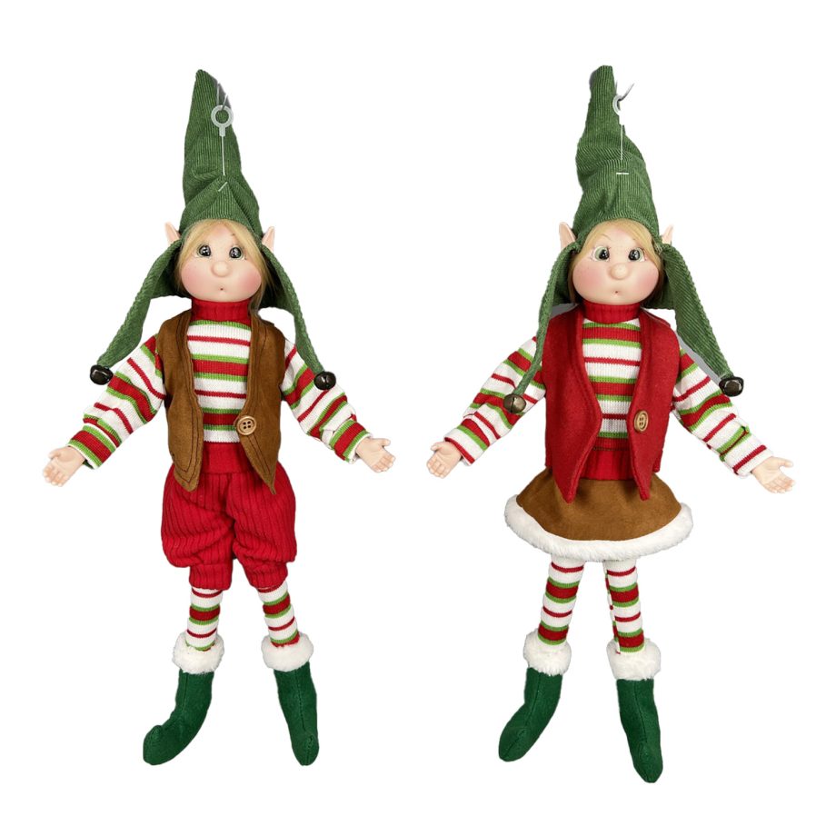 DOLL BOY/ GIRL POSABLE 18" RED/GREEN/WHITE 2 ASSTD.