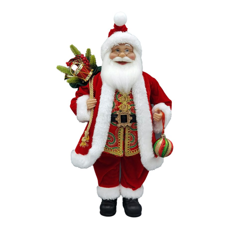 SANTA 18" STANDING W/ SACK RED/GREEN/GOLD